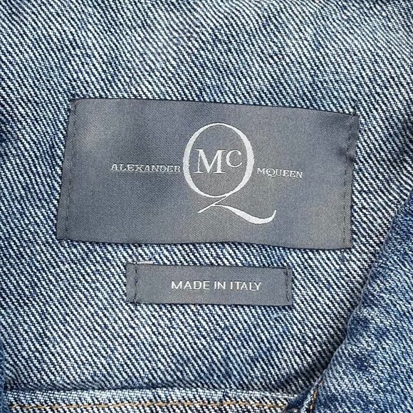 Alexander McQueen Denim Trucker Jacket Plaid Sleeves Womens 52 XL US NEW - Picture 3 of 15